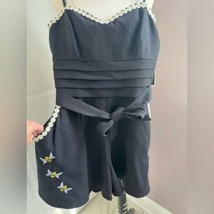 Voodoo Vixen X-Large Black Romper with Embroidered Bee and Floral Designs